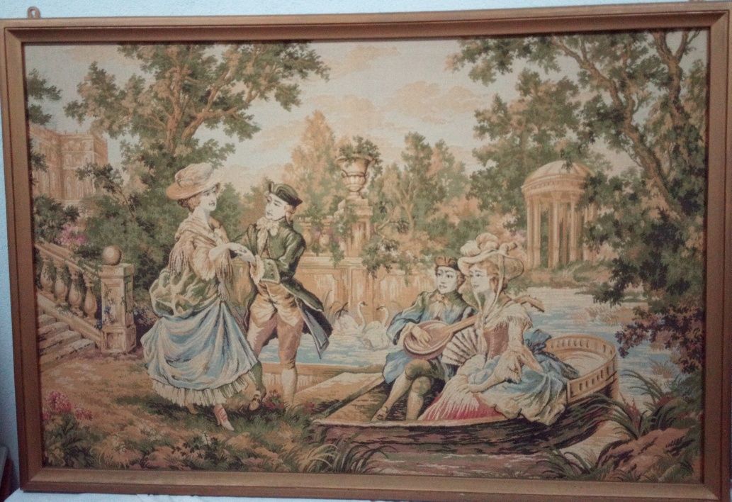 Quadro antigo de Tapeçaria com figuras da aristocracia