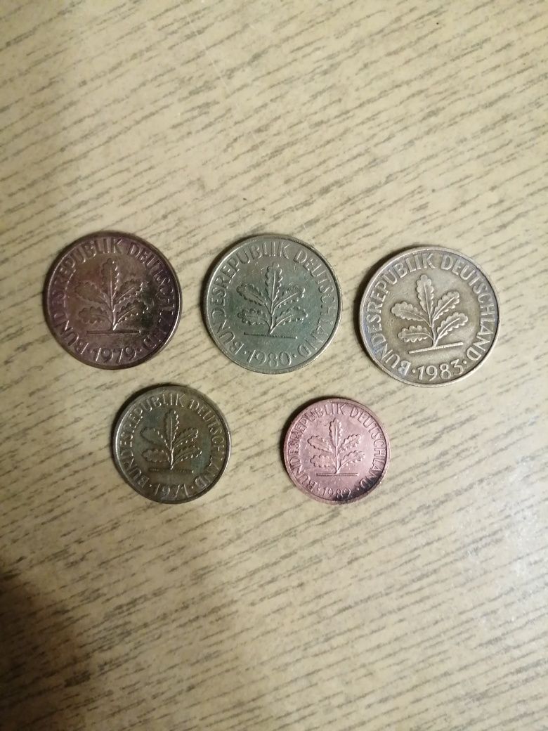 Monety z RFN 10, 5, 1 Pfennig 1979, 1980, 1983 rok