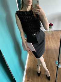 Czarna koronkowa sukienka z baskinką elegancka M