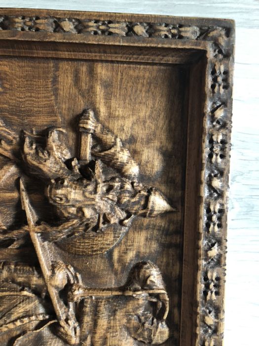 Картина , резьба по дереву 3 богатыря