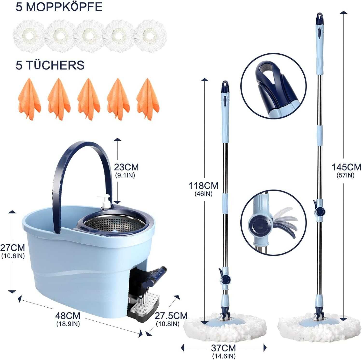 Nowy zestaw mopów / mop / wiadro / szczotka / 6L/ 145cm !9232-A!