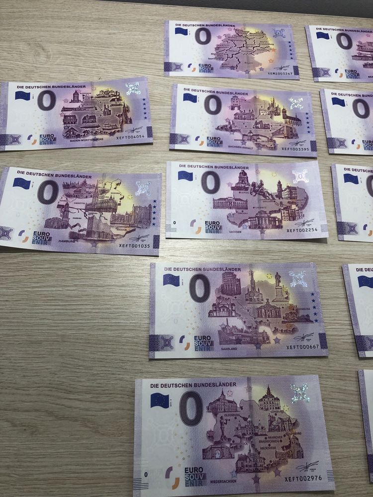 Banknoty 0 euro zestaw Die Deutchen Bundeslander