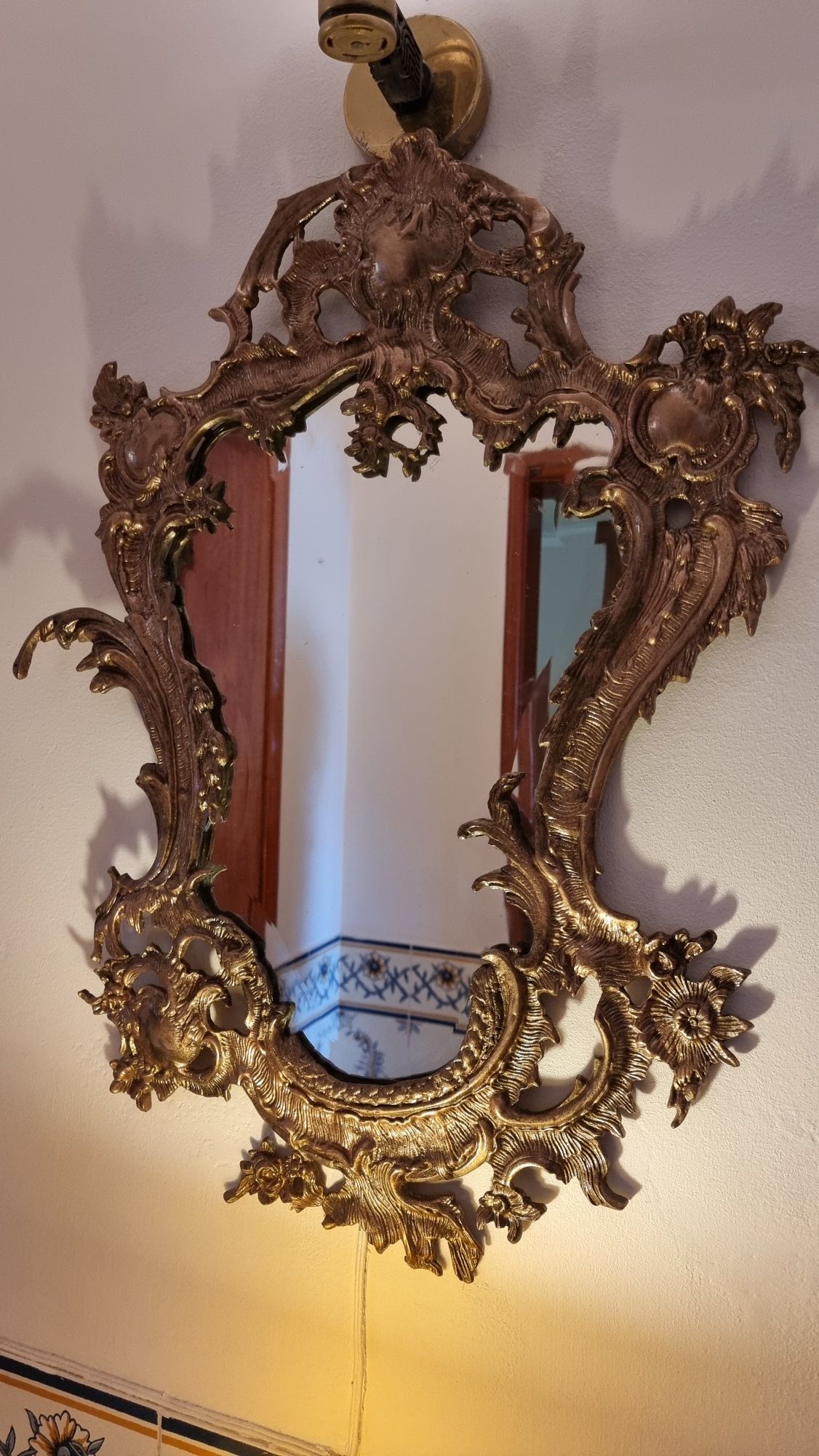 Consola/credencia vintage + espelho (latão maciço e mármore)