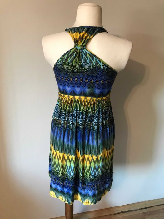 Cudowna tunika boho r. 38/40 niebiesko żółto zielona sukienka hippie