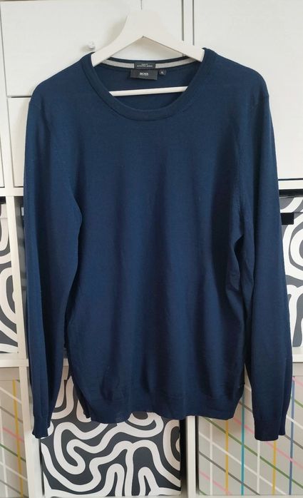 Granatowy wełniany sweter swetr wełna 100% unisex M wool  męski