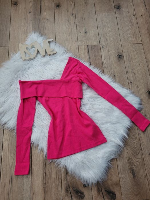 Elegancka bluzka prążek fuksja róż