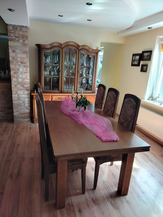 Solidny Stół dębowy plus 6 krzeseł rozkładany do 4 metrów