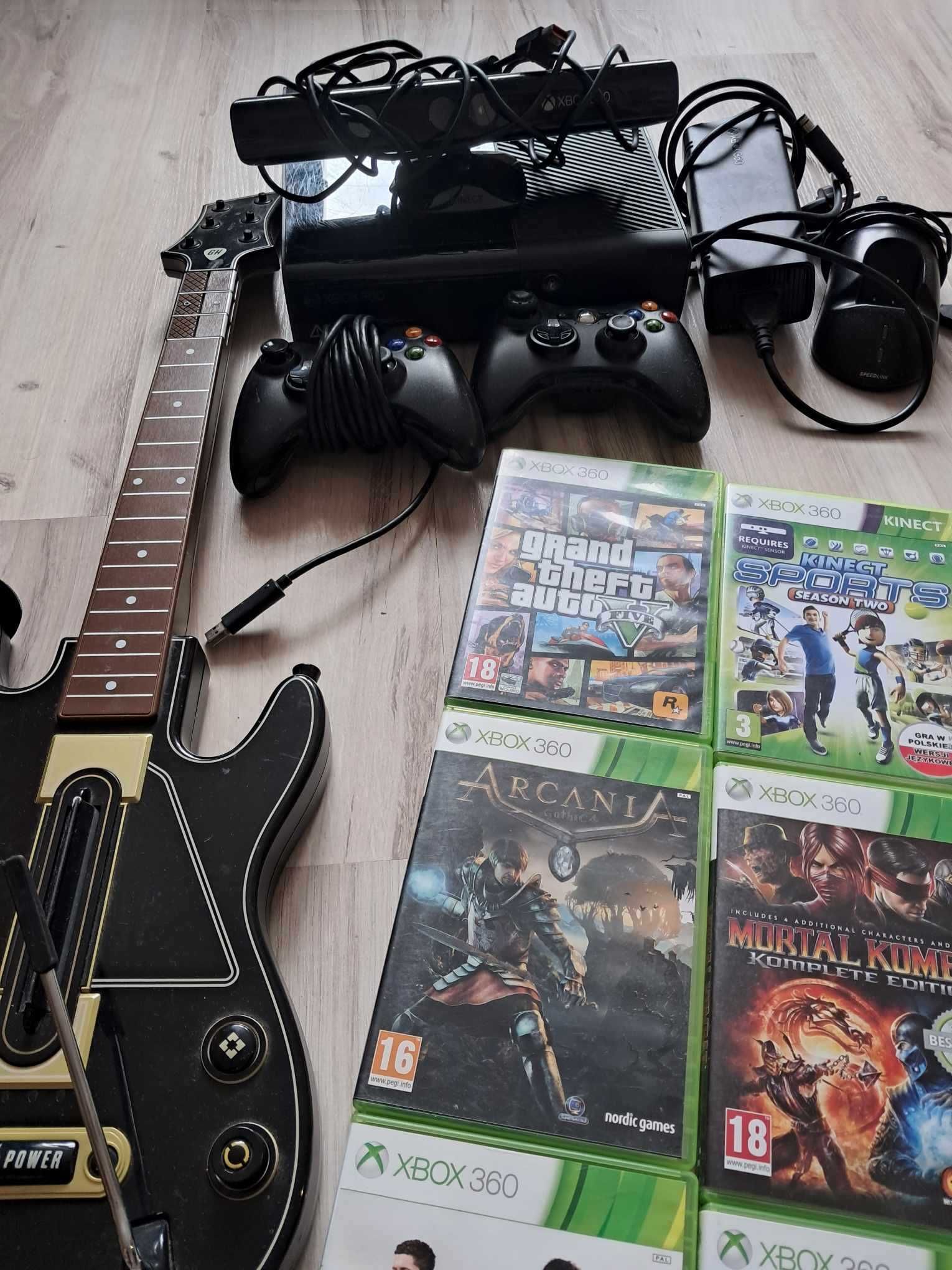 Xbox 360 Zestaw - Konsola, 2 Pady, Kinect, 20 Gier i Gitara!