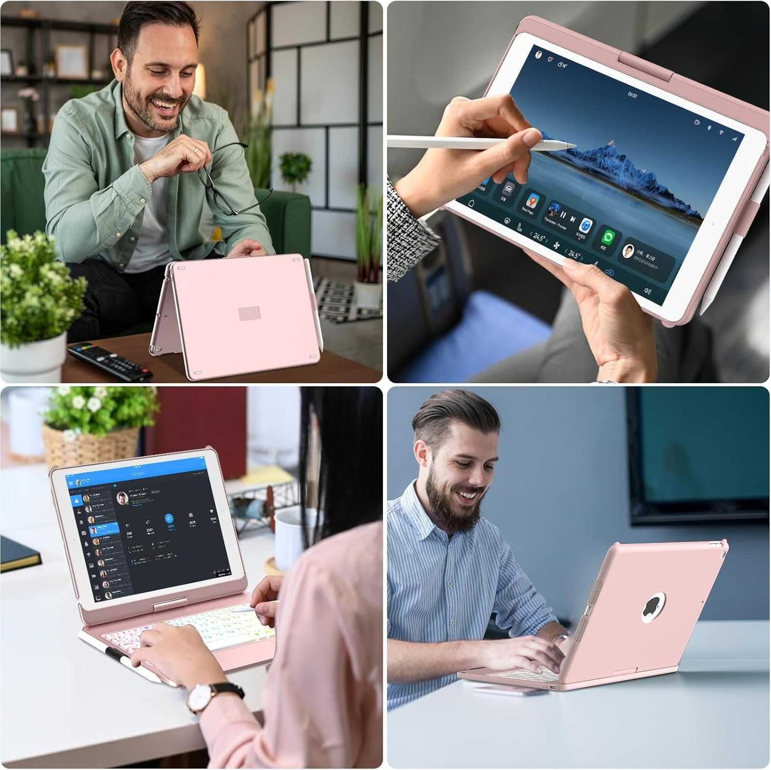 Twarde etui z klapką + klawiatura iPada 10,2" generacja 9/8/7 Różowe