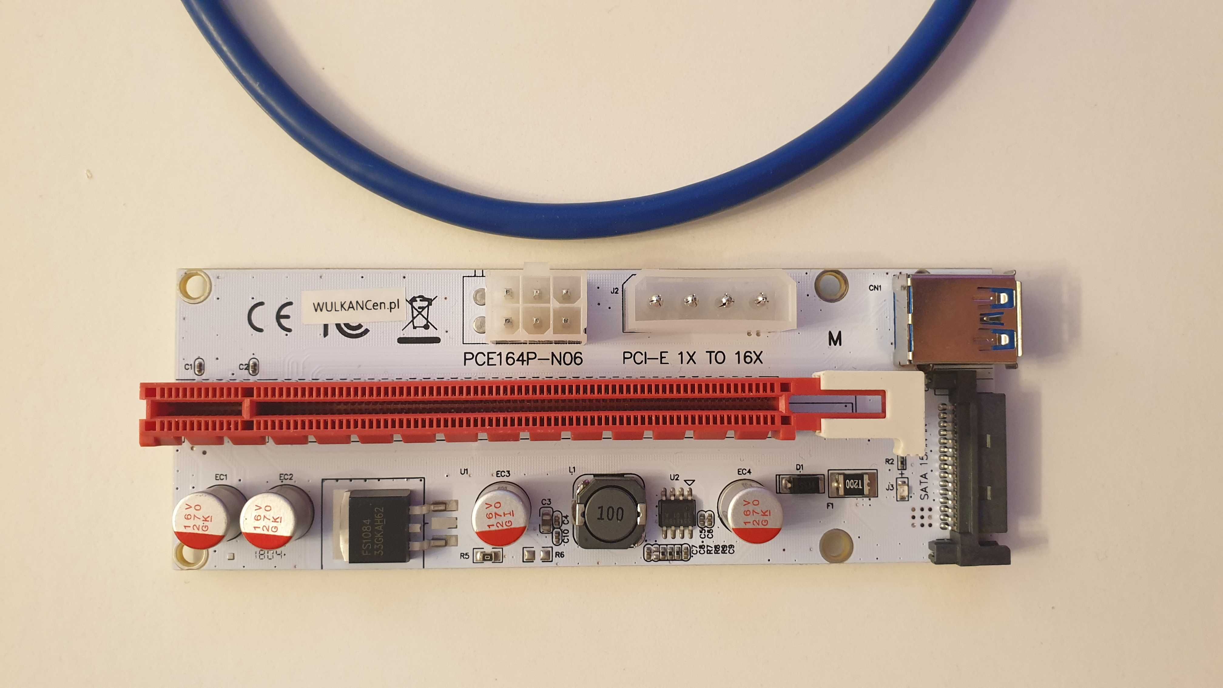 4x biały Riser USB 3.0 PCI-E 1x-16x 6PIN SATA Molex 008S