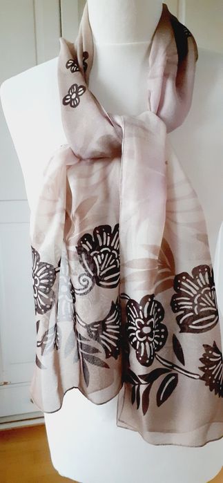 Szalik jedwabny damski czkoladowy brąz i purowy róż