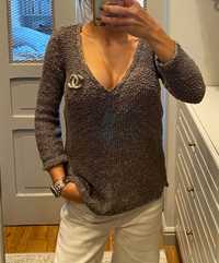 Zara gruby sweter blogerek srebrna nitka szary Okazja