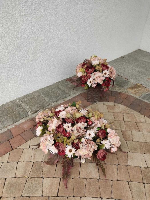 Stroik i bukiet nagrobny, funeralny, komplet na grób, kwiaty sztuczne