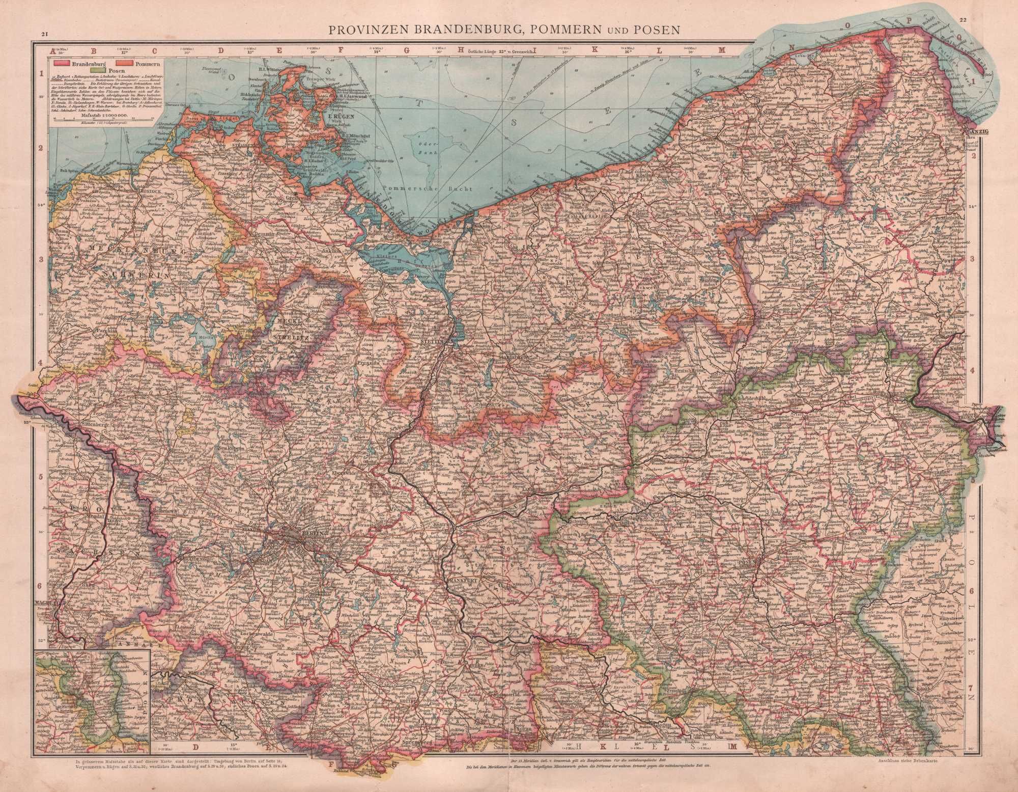 Pomorze Wielkopolska Ziemia Lubuska Duża efektowna mapa 1893 r. autent