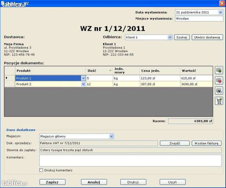 Program do obsługi magazynu i wystawiania faktur VAT - Ando Magazyn