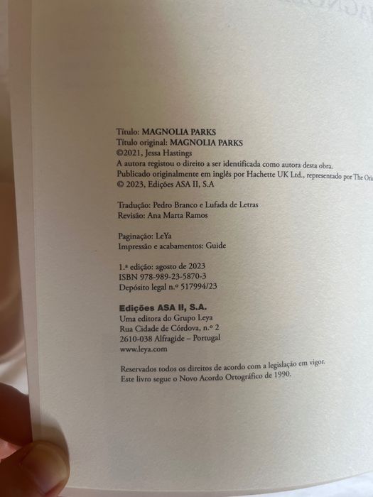 Livro MAGNOLIA PARKS - Jessa Hastings NOVO