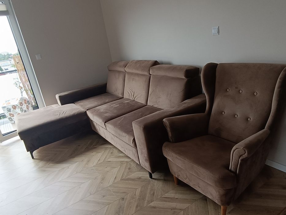 Komplet wypoczynkowy narożnik + fotel uszak