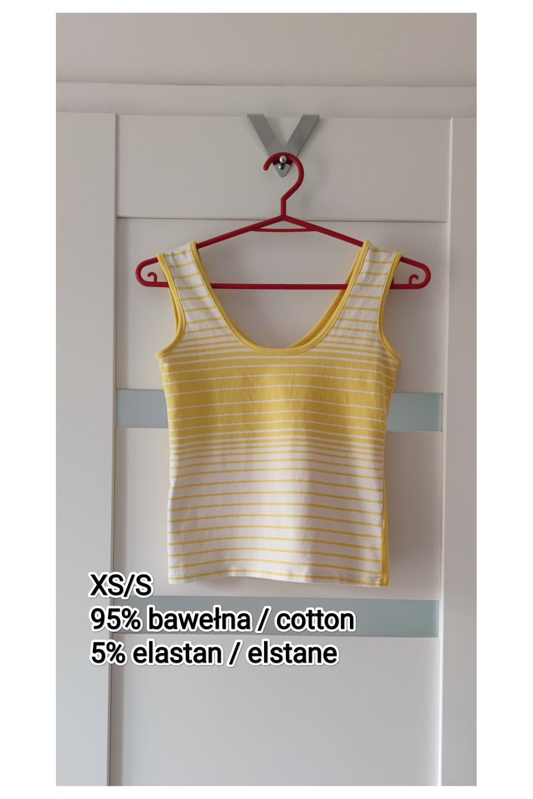 Top bluzka koszulka XS/S żółta w białe paski bawełna z elastanem y2k