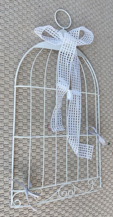 Ozdoba biała klatka ramka na zdjęcia ptaki ślubne bride married wiesza