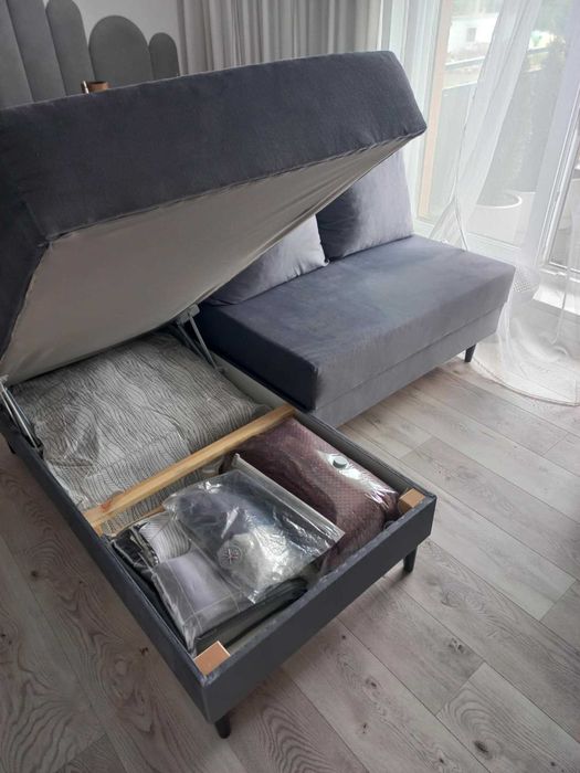 Narożnik z funkcją spania szary 180 x 140 cm