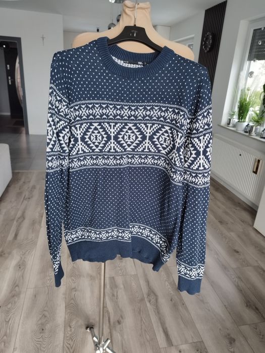 R.L granatowy sweter męski we wzory zimowy święta
