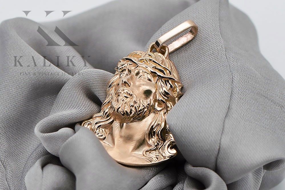 Zawieszka ikona Jezusa z czerwonego 14k różowego złoto pj004r 20mm G