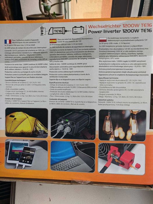 Інвертор автомобільний TECHNAXX TE16 power inverter 1200W