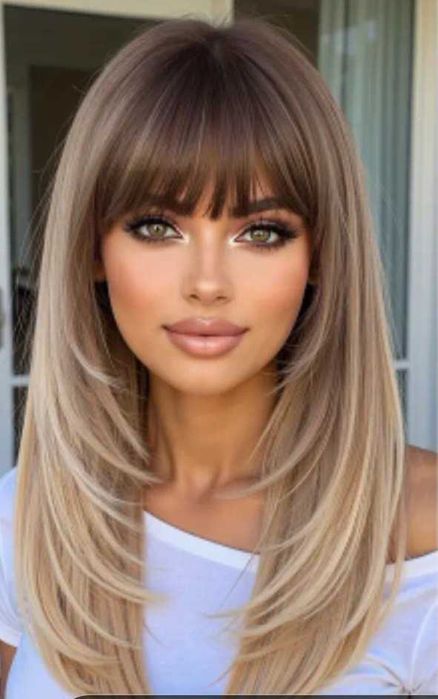 Długa peruka blond - Ombre z grzywką