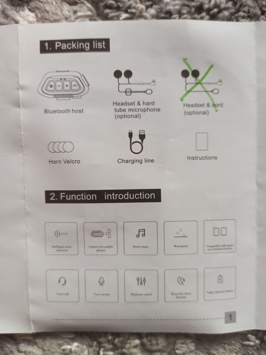 Мотогарнітура Bluetooth на шолом Lx2 1200mAh