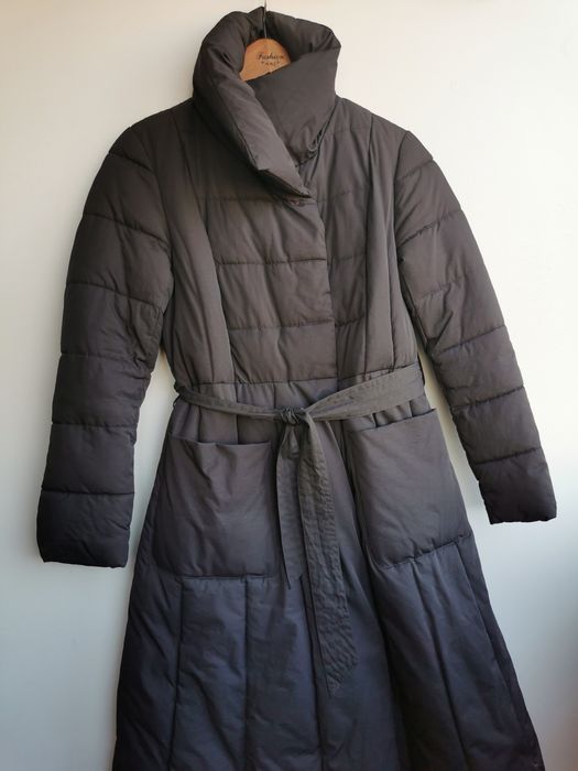 Теплая зимняя куртка серое пальто пуховик, размер S M L