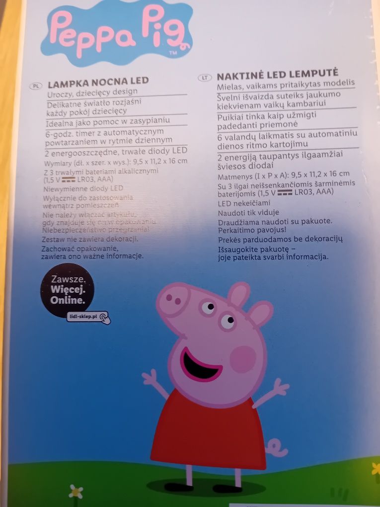 Nowa lampka Świnka Peppa
W sprzedaży Lampka nocna Led/Peppa Pig 
Bater