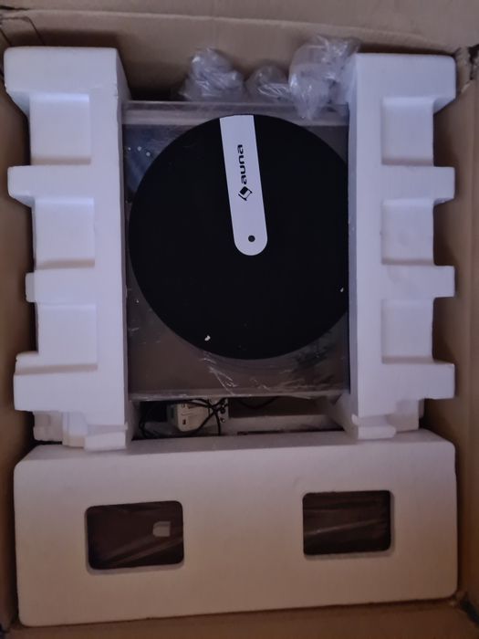 Gramofon auna brązowy z głośnikami  bluetooth
