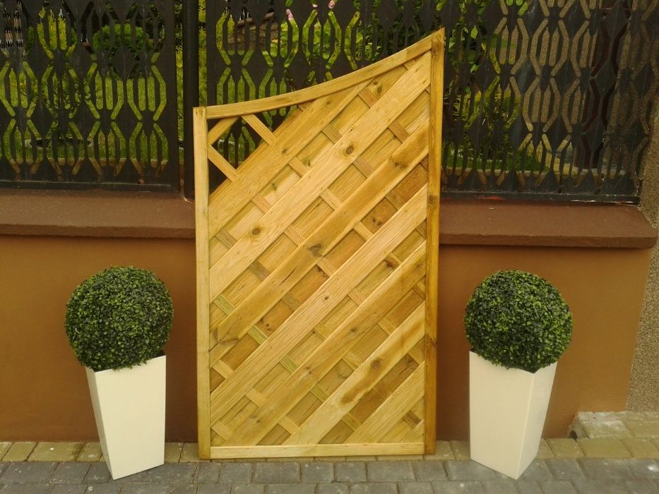 Pergola Płot Panel Drewniany Diagonalny Prosty z Kratką Solidny