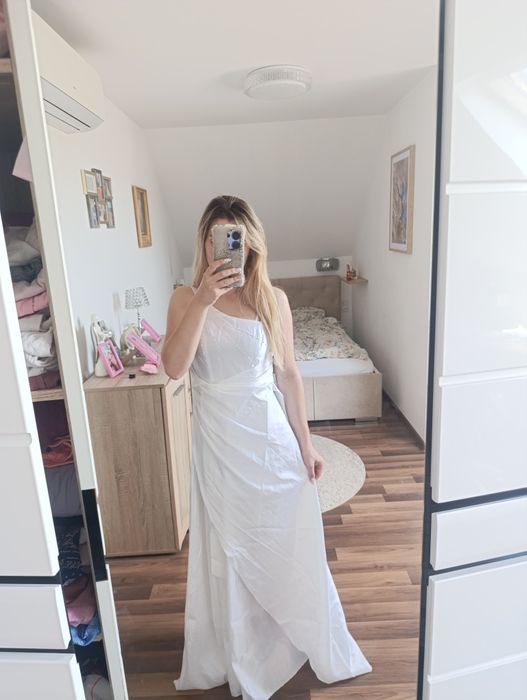 Suknia ślubna cekiny na jedno ramię długa balowa kobieca s