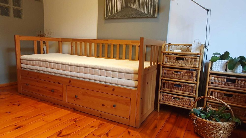 Jak NOWE łóżko IKEA-HEMNES_sosna_podwójny materac 2x90cm_2 x pojemnik