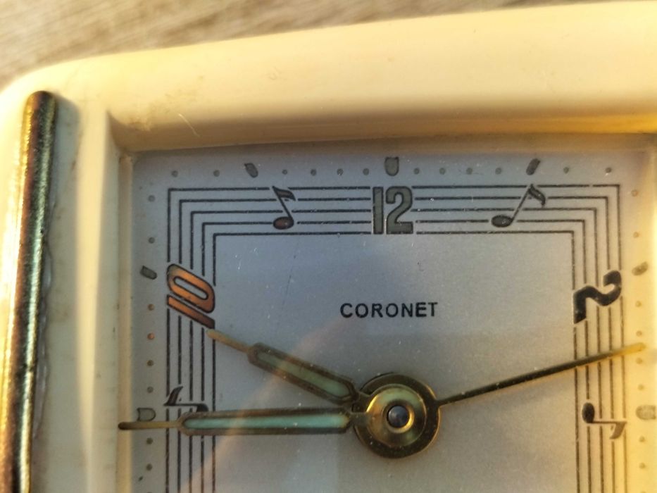 stary zegar budzik z pozytywką Coronet musical alarm  germany l-70