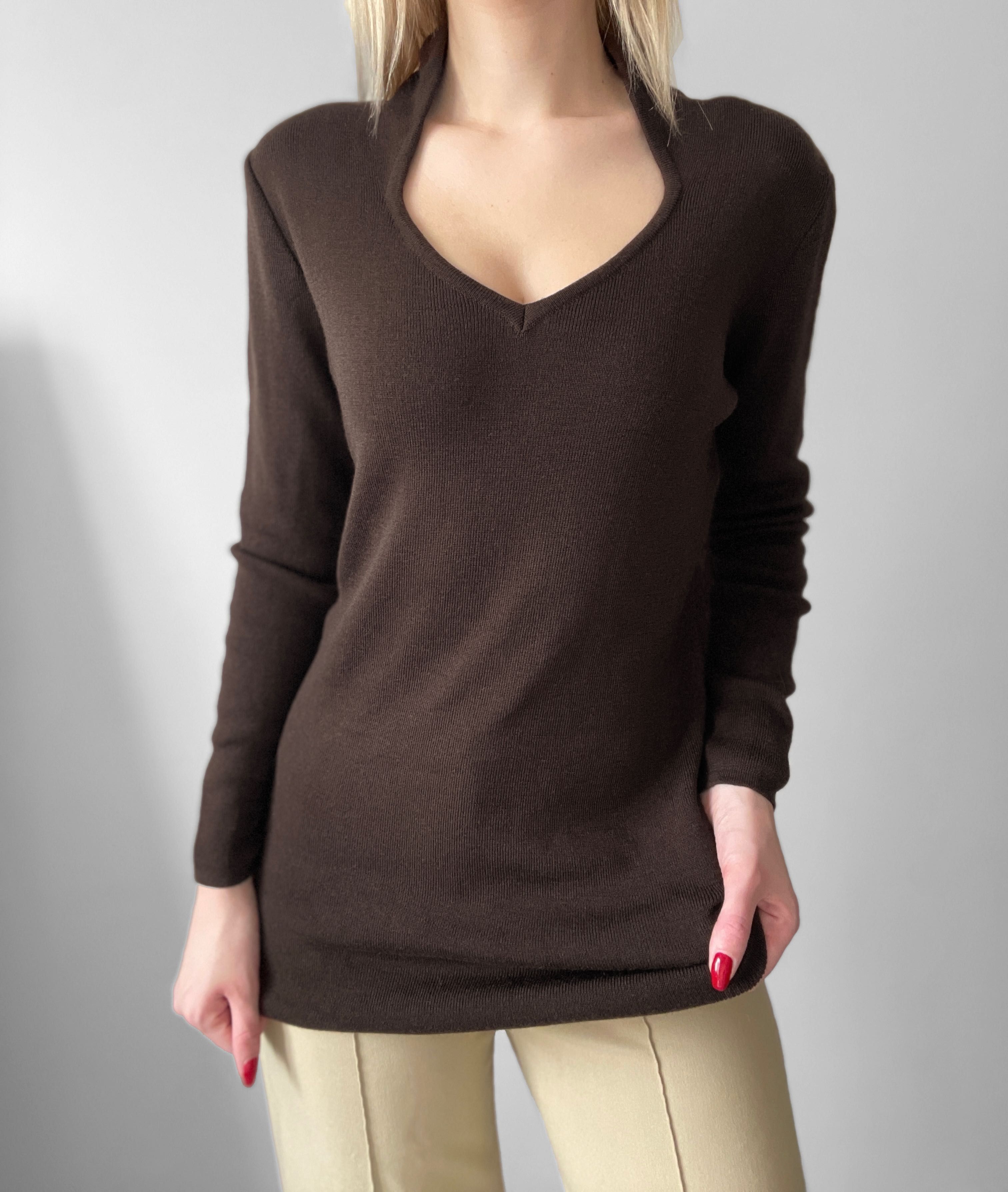 Brązowy czekoladowy sweter 100% wełna merynosa merino wełniany premium