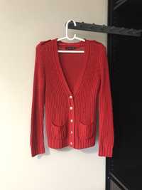 Casaco cardigan vermelho de manga comprida