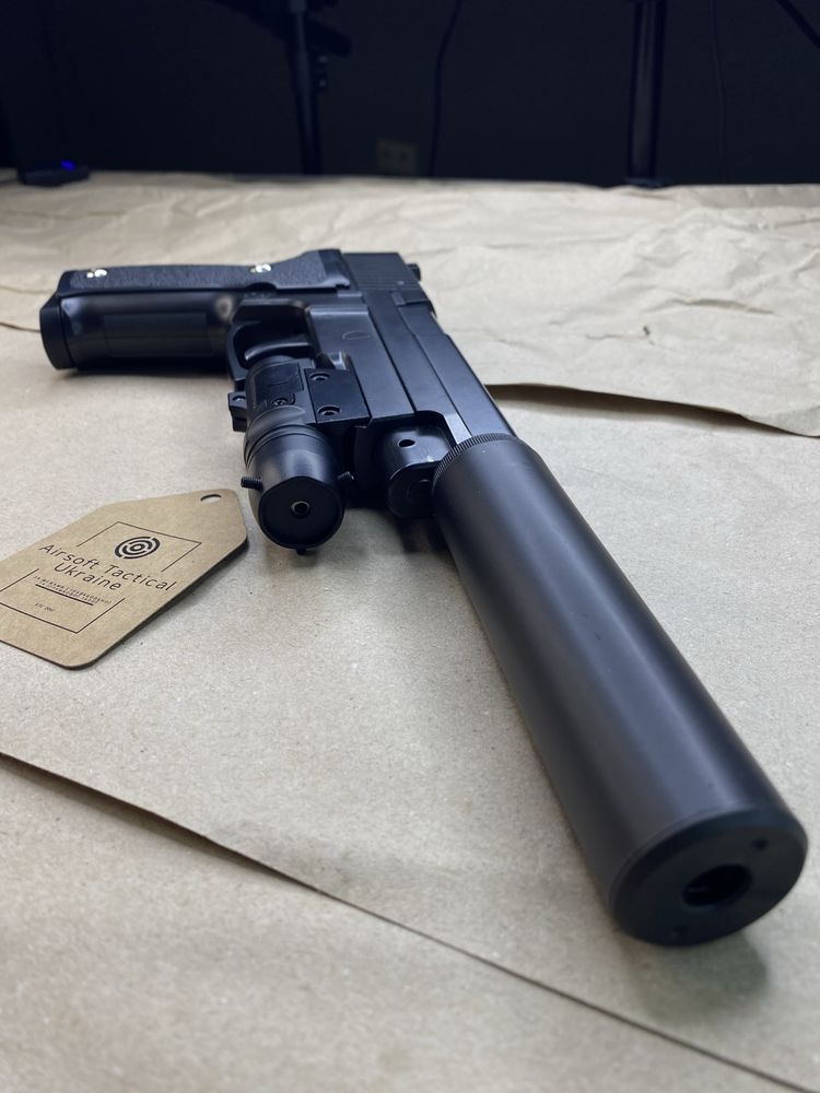 Металевий пістолет з глушником, лазером Sig Sauer p226 Pro (іграшка)
