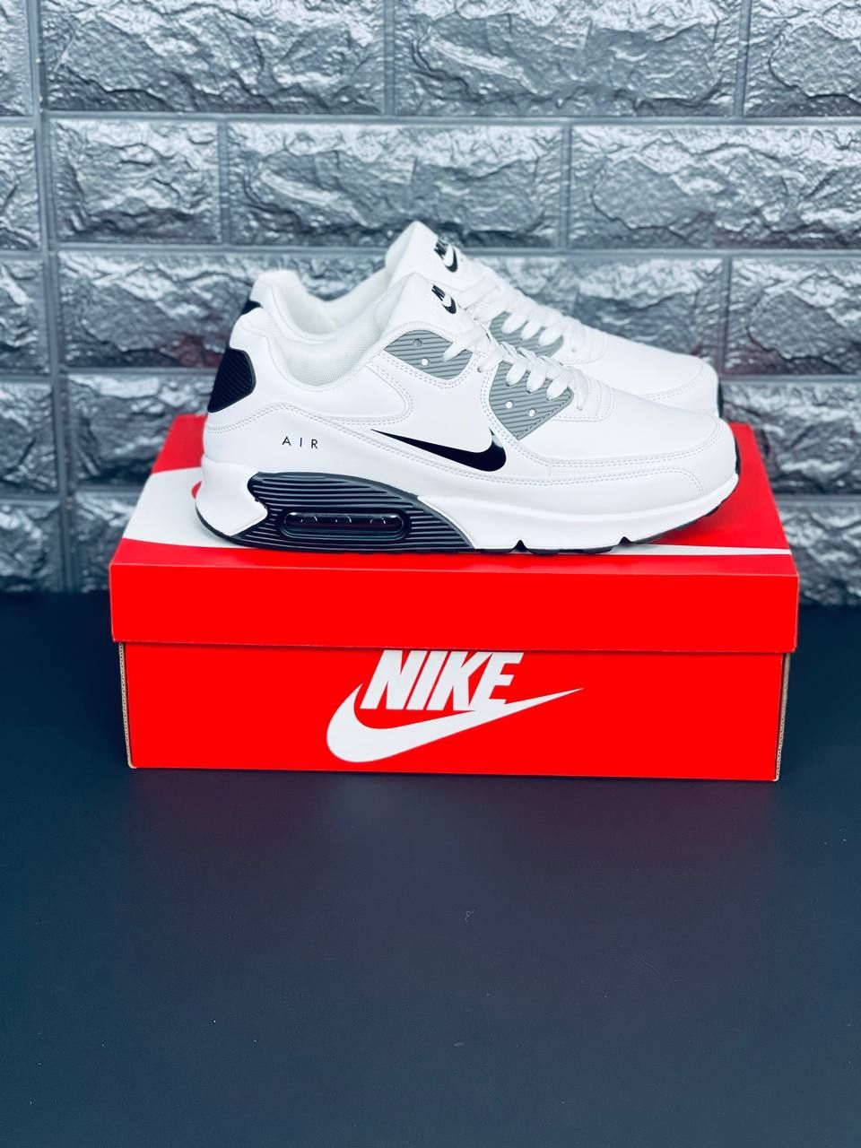 Мужские Кроссовки Nike Air Max 90 Белые Кожаные Кросовки Найк Аир Макс