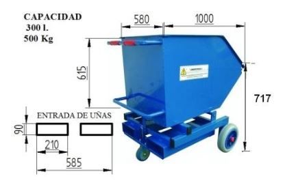 Contentor Basculante p/ empilhador Capacidade: 300 Litros 500 Kg