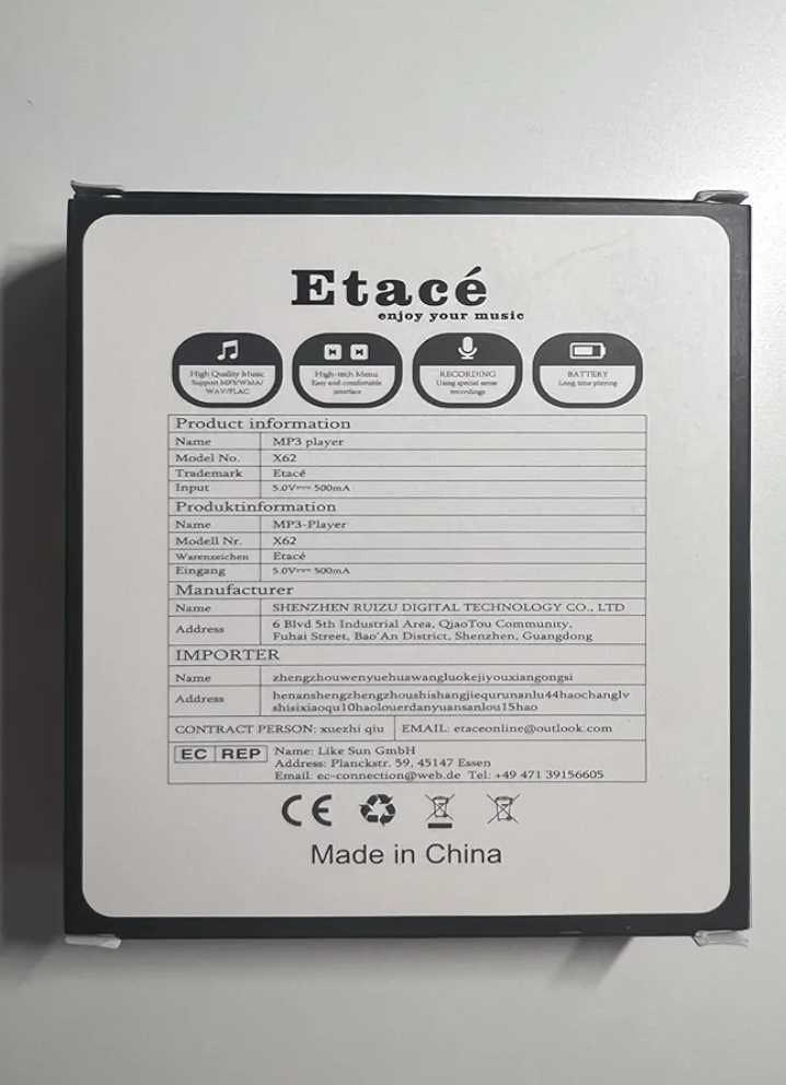 Odtwarzacz MP3 Etacé Bluetooth,16GB ,FM,e-book,nagrywanie czytaj opis!