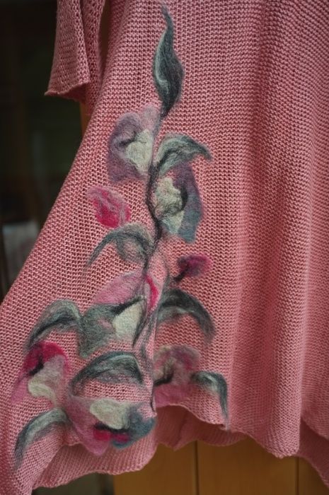 ekskluzywna różowa sukienka tunika artystyczna handmade aplikacja