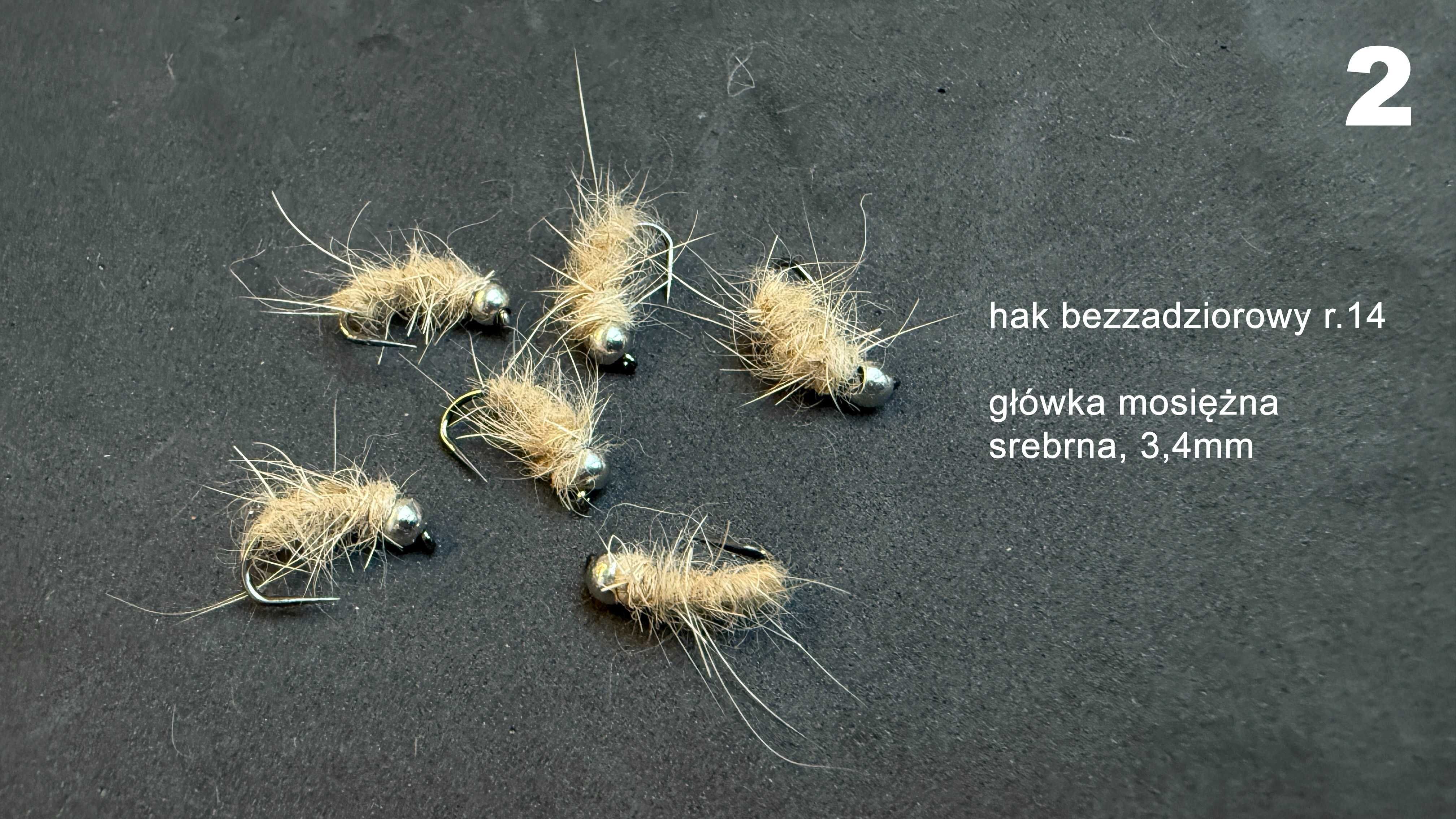 Nimfy różne rodzaje, sztuczna mucha, przynęta na lipienia, pstrąga.