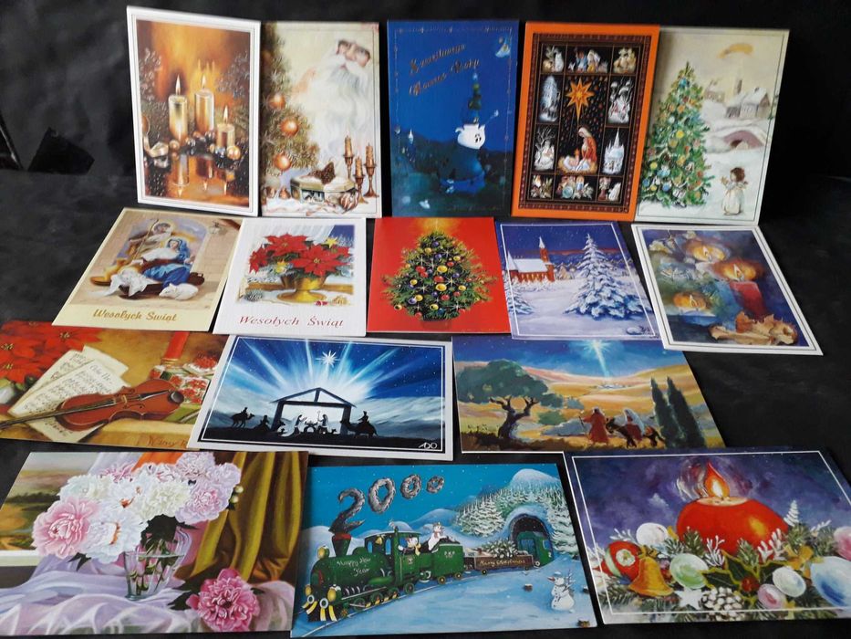16 kartek świątecznych czystych (pocztówek).