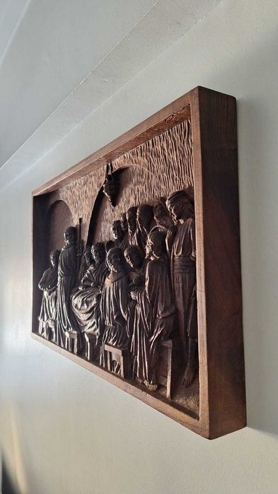 Última Ceia, quadro em madeira esculpida