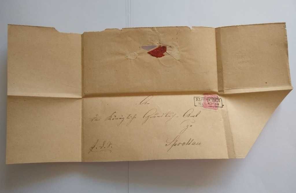 Obwoluta listu wysłanego ze Szprotawy(Sprottau) do Grabig z roku 1876.