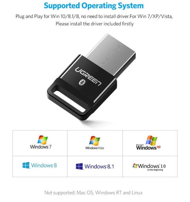 Ugreen Беспроводной USB Bluetooth 4.0 aptx Адаптер Dongle PC Windows