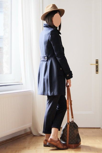 Zara Woman jesienny Granatowy Dwurzędowy Płaszcz Duży Kołnierz Navy