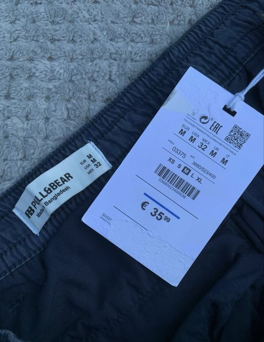 Pull & Bear Balloon Cargo Tracking Pants Blue Size:L карго штани балон